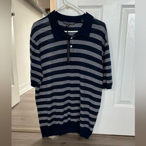 White Navy stripe Linen Cotton Polo sweater